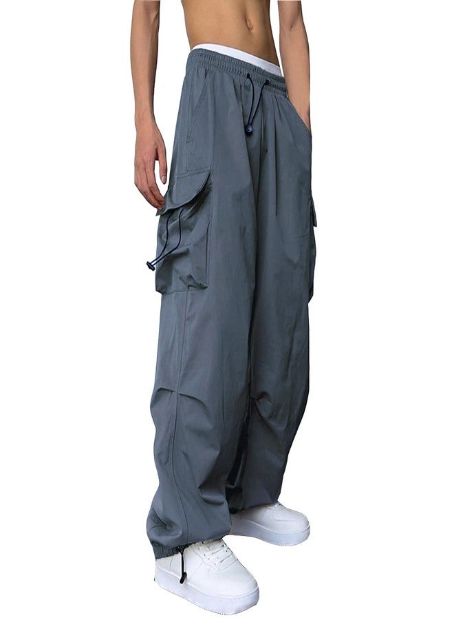 WZIKAI Men's Baggy Cargo Pants Casual Parachute Cargo Pants Loose Fit Hip Hop Harem Pants with Pockets Gray XXXL - Image 3